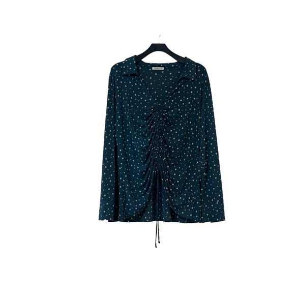Beacon Green‎ and Tan Polka-Dot Ruched Front Top XXL - Picture 1 of 8